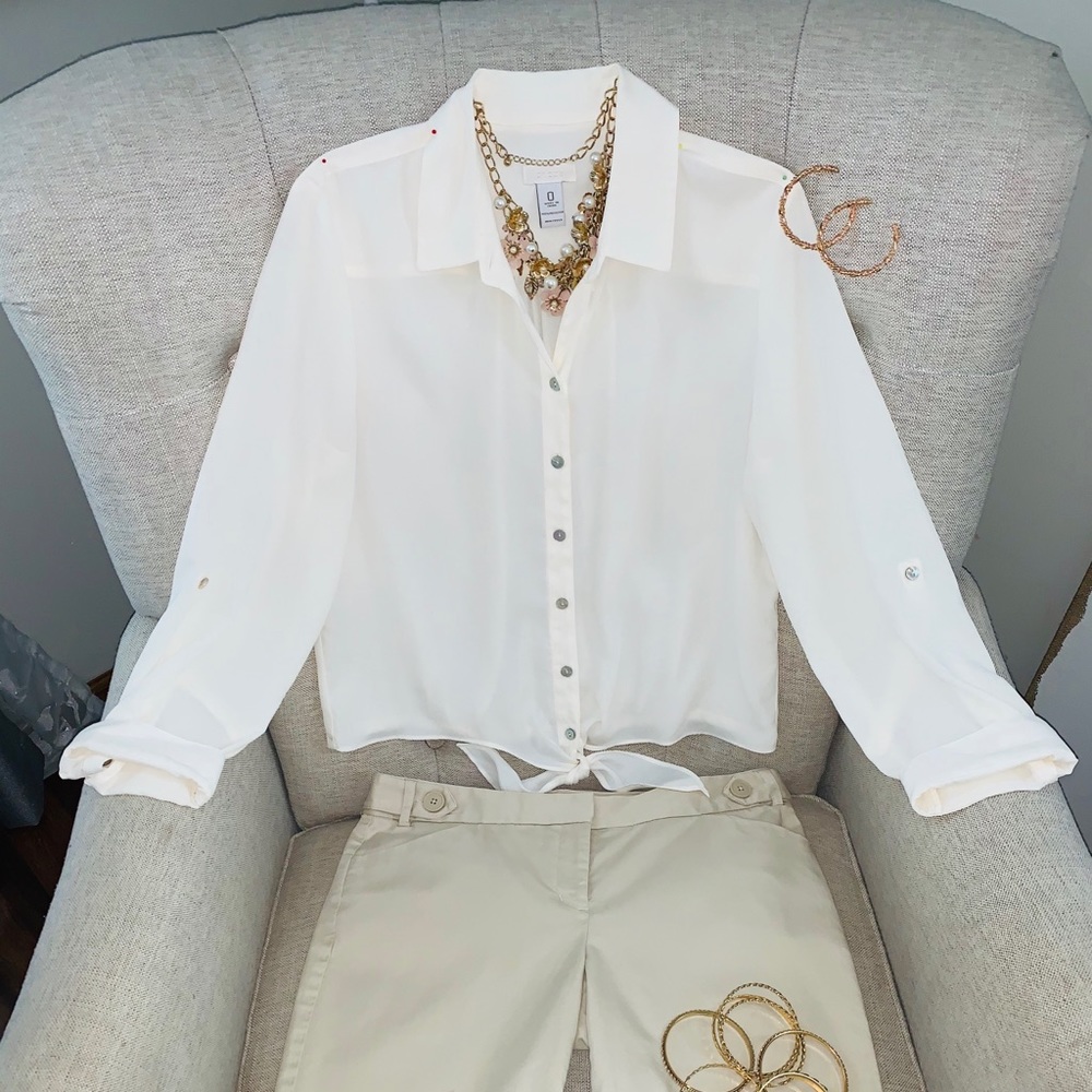Chico’s Ivory Waist Tie Blouse